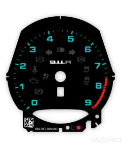 For Porsche 911 (991.1): Gauge Face Tachometer – 911R Logo - Manual – Black with Blue Numbers