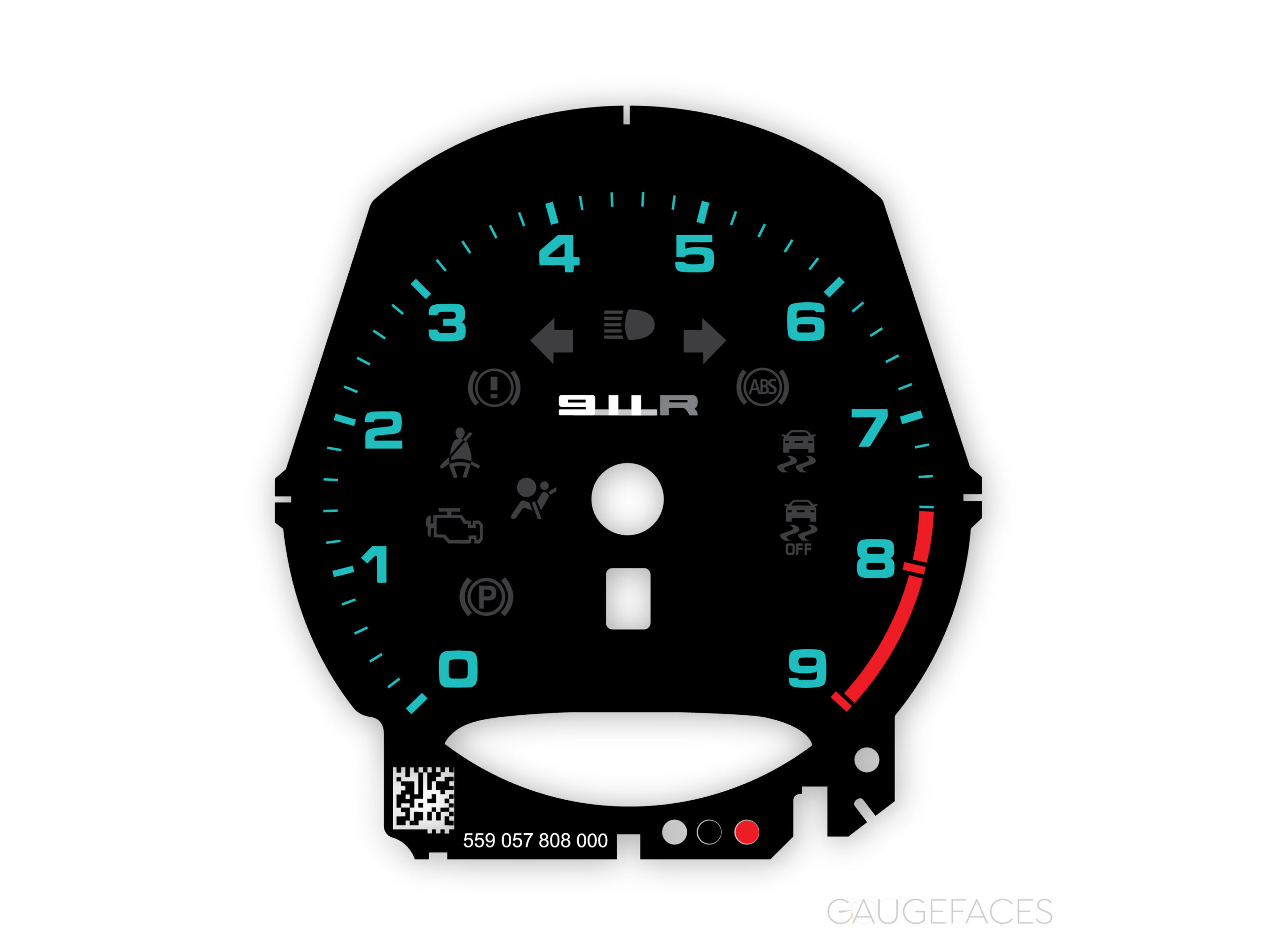 Porsche-911R-gaueg-face-tachometer---9000-rpm---manual---Black-with-Blue-numbers