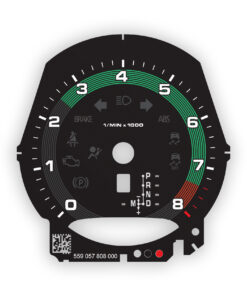 For Porsche 991.2 / 718 / Macan: Gauge Face Tachometer – OPTIONS - 8000 RPM – PDK/Manual – Classic Rings - Black with Retro Style Ring