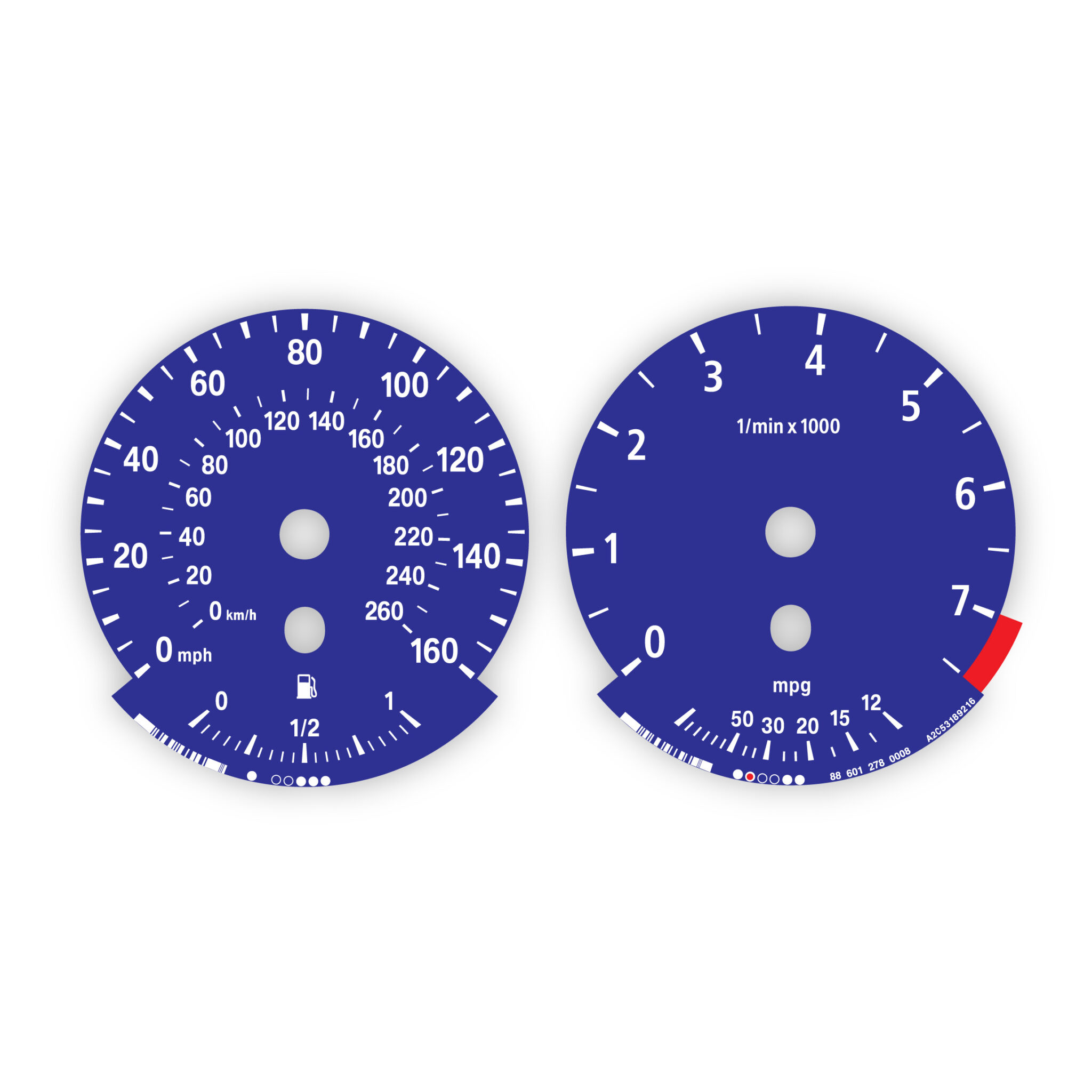 BMW E90 E92 Gauge Faces: 7500 RPM – Alpina Blue - Gauge Faces