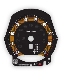 For Porsche 911 (991.1) / 981: Gauge Face Tachometer - Classic Rings – 9000 RPM – Black with Amber Orange Ring