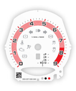 For Porsche 911 (991.1) / 981: Gauge Face Tachometer - 9000 RPM - PDK - White with Guards Red Ring
