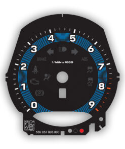 For Porsche 911 (991.1) / 981: Gauge Face Tachometer - OPTIONS - Black with Shark Blue Fine-Line Ring