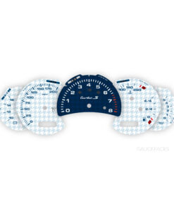 For Porsche 911 996 Turbo S: Gauge Faces Set - US-Spec - Manual – Houndstooth Pattern – White / Blue