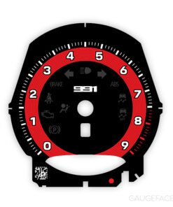 For Porsche 911 991.1 Gauge Face Tachometer - 991 Logo - Manual – Black with Guards Red Solid Accent Track