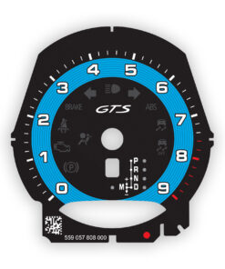 For Porsche 991.1 / 981 GTS: Gauge Face Tachometer - OPTIONS - Black with 992 Style Shark Blue Ring