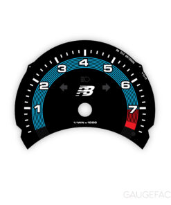 Custom Design For Porsche 911 996.1 / Boxster 986.1: Gauge Face Tachometer - PB Logo – Black / Blue Fine Line Accent Track
