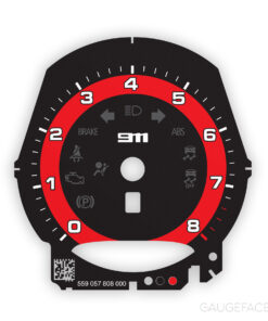 For Porsche 911 991.2: Gauge Face Tachometer – OPTIONS – Black / Guards Red Solid Accent Track