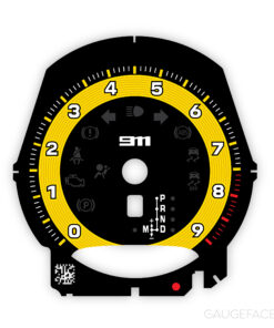 For Porsche 911 991.1: Gauge Face Tachometer – PDK – Black / Warm Yellow Solid Accent Track