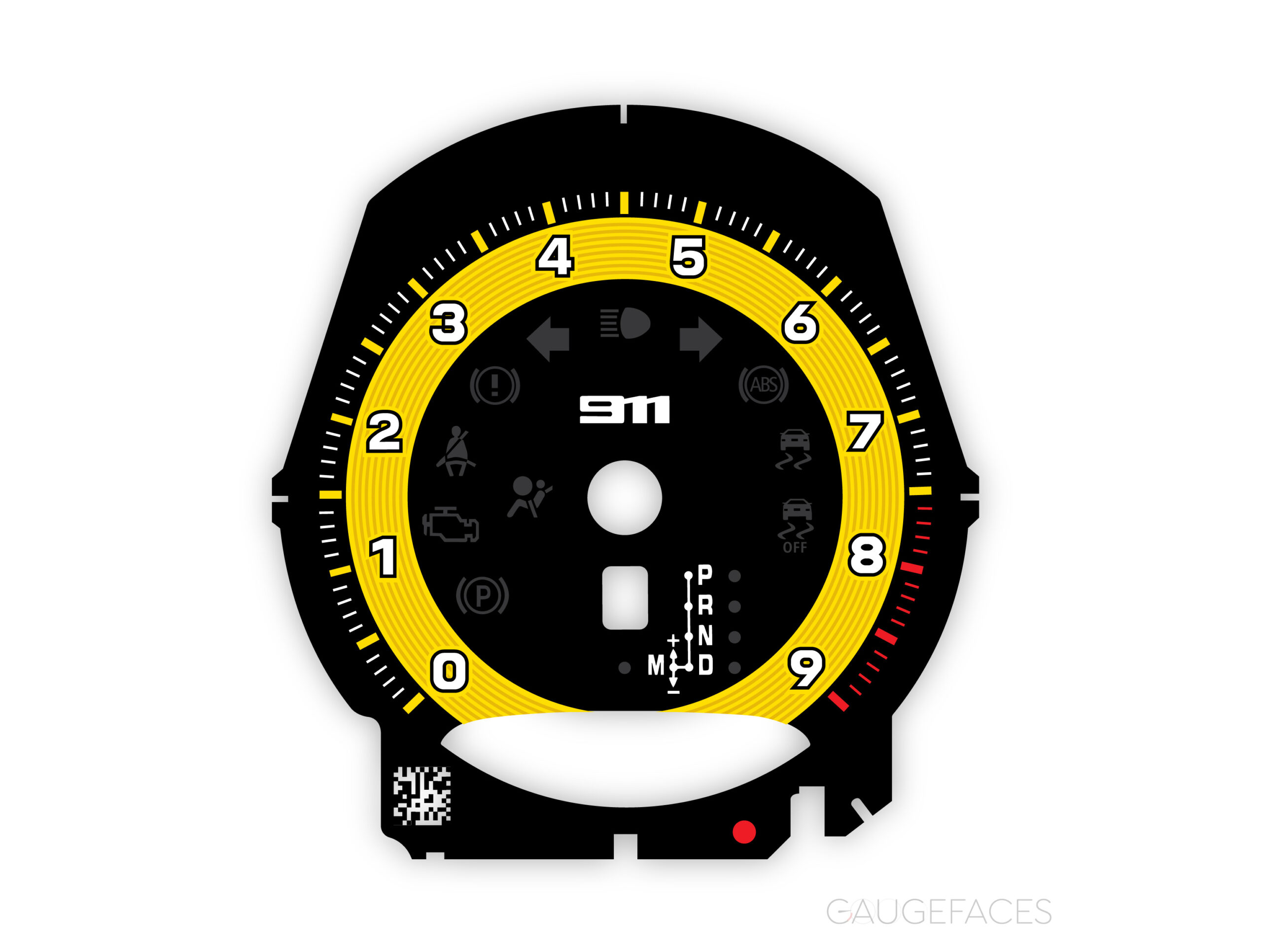Porsche-911-991.1-gauge-face-tachometer---Black-warm-yellow-solid-accent-track-PDK-EU