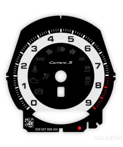 For Porsche 911 991.1 Carrera S: Gauge Face Tachometer – Manual – Black with White Solid Halo Ring