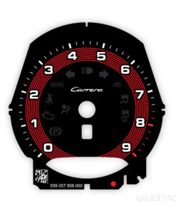 For Porsche 911 991.1 Carrera: Gauge Face Tachometer – Black / Red Pinstripe