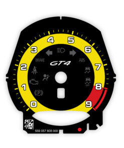 For Porsche 718 Cayman GT4: Gauge Face Tachometer – Black / Yellow-Red Solid Accent Track