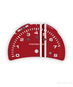 For Porsche 911 996.2 / 986.2: Gauge Face Tachometer – PORSCHE Logo – Carmine Red with White Stripes