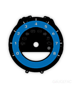 For Porsche 911 (Type 992): Gauge Face Tachometer - 8000 RPM - Black with Shark Blue Solid Accent Ring - White Numbers