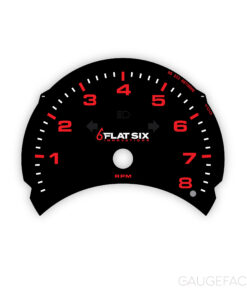 For Porsche 911 996.1 / Boxster 986.1: Gauge Face Tachometer – Custom Design - Flat Six Logo - Black with Red Numbers