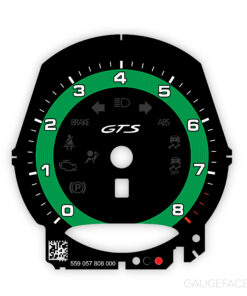 For Porsche 991.2 / 718 GTS: Gauge Face Tachometer – Black with Python Green Solid Accent Track