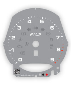 For Porsche 911 (991.1) C2S / C4S: Gauge Face Tachometer – 911S Logo - 9000 RPM – Gray