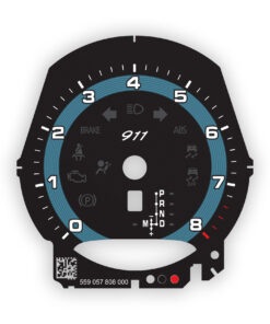 Additional payment: Porsche 911 991.2 Gauge Face Tachometer - 911 Logo - PDK - Black with 992-Style Graphite Blue Ring