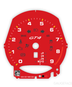 Custom Design for Porsche 981 Cayman GT4: Gauge Face Tachometer – PDK trasmission - Guards Red