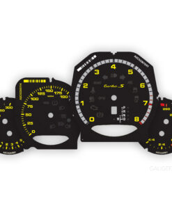 Custom order: Porsche 958 Turbo S gauge faces set - Black with Yellow Lettering