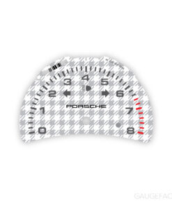 For Porsche 911 996.2 Turbo (Turbo S): Gauge Face Tachometer – PORSCHE Logo – White/Gray Houndstooth Pattern