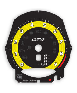 For Porsche 718 Cayman GT4: Gauge Face Tachometer – OPTIONS – Black with Racing Yellow Solid Accent Ring