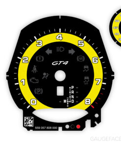 Custom Bundle: Porsche 718 Cayman S Gauge Face Tachometer + Sport Chrono - Black / Yellow Solid Accent Track