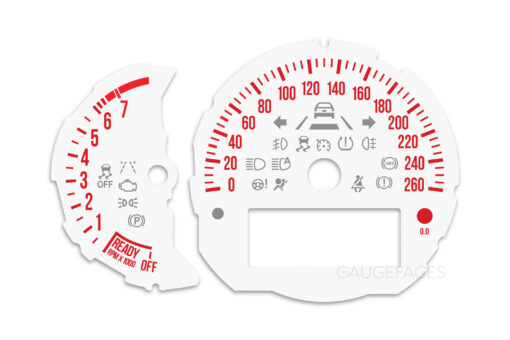 Mini Cooper F55 Custom Gauge Face Cluster Dashboard Dials - White with Red Dashes/Numbers - 7000 rpm - 260 kmh