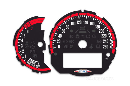 Mini Cooper F55 Custom Gauge Face Cluster Dashboard Dials - Custom Design - Black/Red - 7000 rpm - 260 kmh