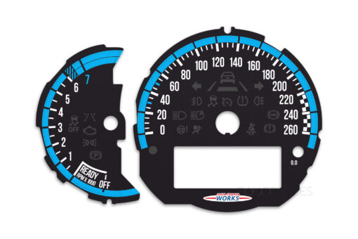 Mini Cooper F55 Custom Gauge Face Cluster Dashboard Dials - Custom Design - Black / Deep Blue - 7000 rpm - 260 kmh