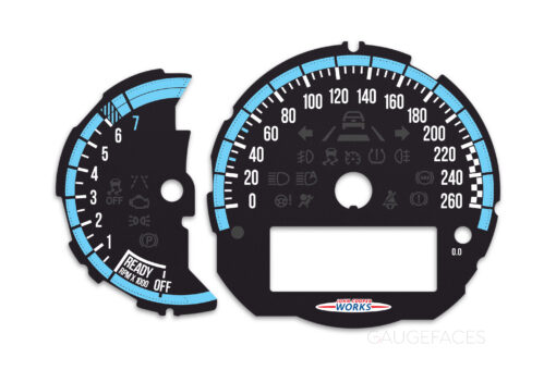 Mini Cooper F55 Custom Gauge Face Cluster Dashboard Dials - Custom Design - Black/Blue - 7000 rpm - 260 kmh