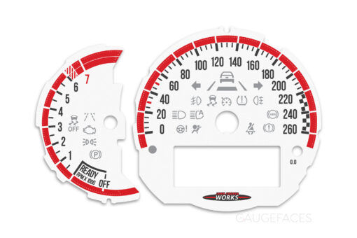 Mini Cooper F55 Custom Gauge Face Cluster Dashboard Dials - Custom Design - White/Red - 7000 rpm - 260 kmh