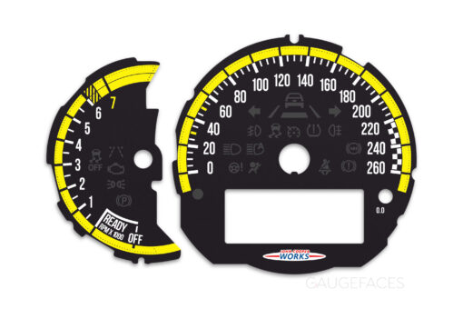 Mini Cooper F55 Custom Gauge Face Cluster Dashboard Dials - Custom Design - Black/Yellow - 7000 rpm - 260 kmh