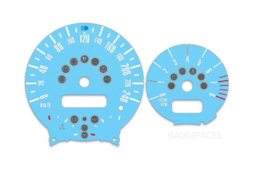 Mini Cooper R50 Custom Gauge Face Cluster Dashboard Dials - Speedometer / Tachometer - Custom Design - Blue - 8000 rpm - 240 kmh