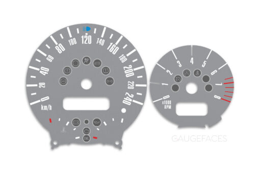 Mini Cooper R50 Custom Gauge Face Cluster Dashboard Dials - Speedometer / Tachometer - Custom Design - Gray - 8000 rpm - 240 kmh