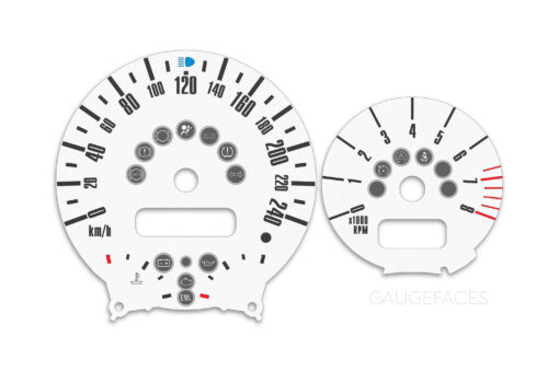 Mini Cooper R50 Custom Gauge Face Cluster Dashboard Dials - Speedometer / Tachometer - Custom Design - White - 8000 rpm - 240 kmh