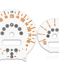 Mini Cooper R50 Custom Gauge Face Cluster Dashboard Dials - Speedometer / Tachometer - Custom Design - White/Orange - 8000 rpm - 240 kmh