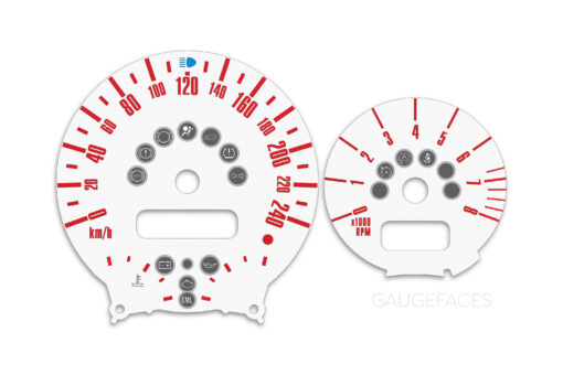 Mini Cooper R50 Custom Gauge Face Cluster Dashboard Dials - Speedometer / Tachometer - Custom Design - White/Red - 8000 rpm - 240 kmh