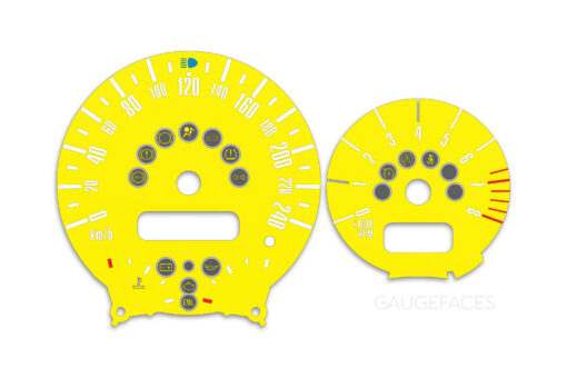 Mini Cooper R50 Custom Gauge Face Cluster Dashboard Dials - Speedometer / Tachometer - Custom Design - Yellow - 8000 rpm - 240 kmh