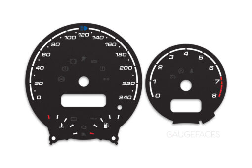 Mini Cooper R50 Custom Gauge Face Cluster Dashboard Dials - Speedometer / Tachometer - Custom Design - Black - 8000 rpm - 240 kmh