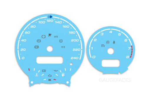 Mini Cooper R50 Custom Gauge Face Cluster Dashboard Dials - Speedometer / Tachometer - Custom Design - Blue - 8000 rpm - 240 kmh