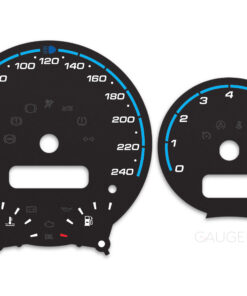 Mini Cooper R50 Custom Gauge Face Cluster Dashboard Dials - Speedometer / Tachometer - Custom Design - Black with Blue Accents - 8000 rpm - 240 kmh