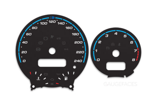 Mini Cooper R50 Custom Gauge Face Cluster Dashboard Dials - Speedometer / Tachometer - Custom Design - Black with Blue Accents - 8000 rpm - 240 kmh