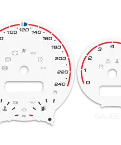 Mini Cooper R50 Custom Gauge Face Cluster Dashboard Dials - Speedometer / Tachometer - Custom Design - White with Red Accents - 8000 rpm - 240 kmh