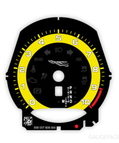 For Porsche 718 Spyder RS / GT4RS: Gauge Face Tachometer - Weissach RS – PDK – Black / Yellow