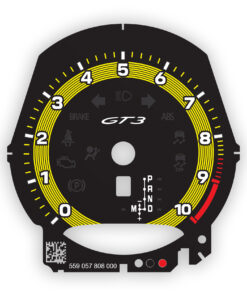 For Porsche 911 991 GT3: Gauge Face Tachometer - PDK - 10000 RPM - Black with Racing Yellow Ring