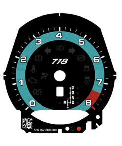 Custom Order: Porsche 718 Gauge Face Tachometer - 8000 RPM - PDK - Black with Blu Glauco Solid Accent Ring