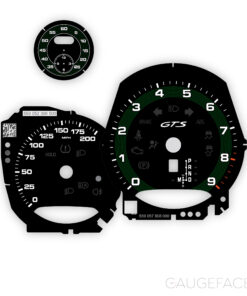 Custom Order: Porsche 718 GTS 4.0 Gauge Faces - Black with Dark Green Fine Line Accent Track