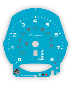 Custom Order: Porsche 718 Cayman Gauge Face Tachometer - UK-Spec - Cayman Logo - Miami Blue